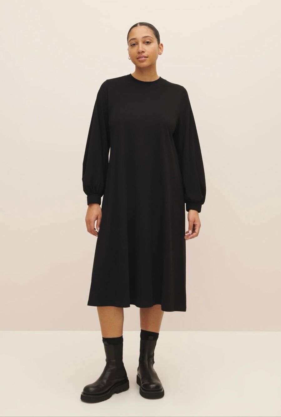 Kowtow Organic Cotton Black Long Sleeve A Line Midi Dress Medium Ethical